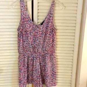 Aqua Abstract Print Romper with 2 side pockets Med